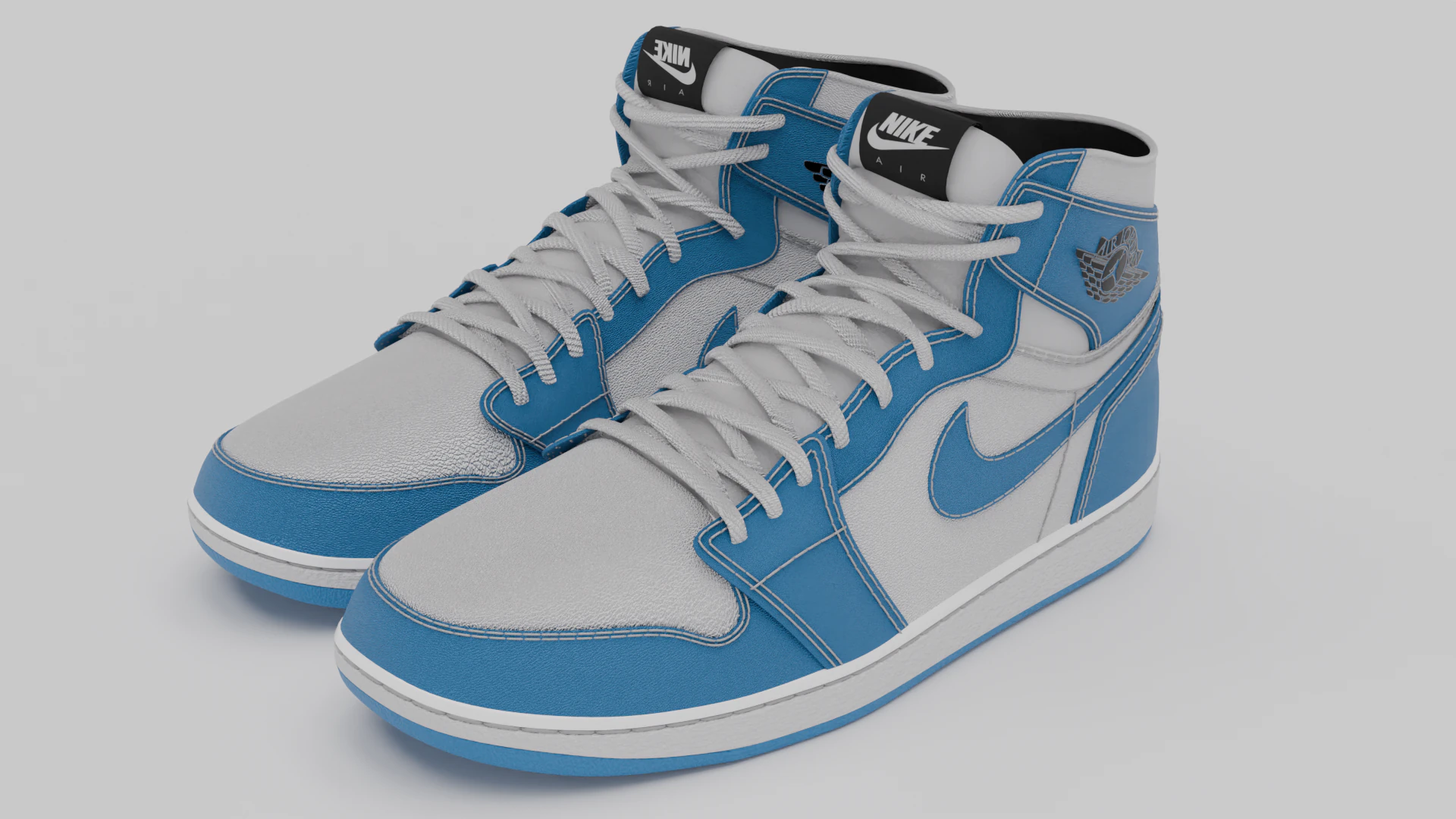 Nike Air Jordan 1 White-Light Blue 3D Model .c4d .max .obj .3ds .fbx .stl .blend 