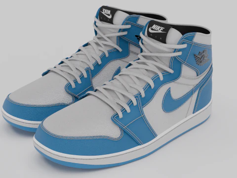 नाइके एयर जॉर्डन 1 सफेद-हल्का नीला 3D मॉडल