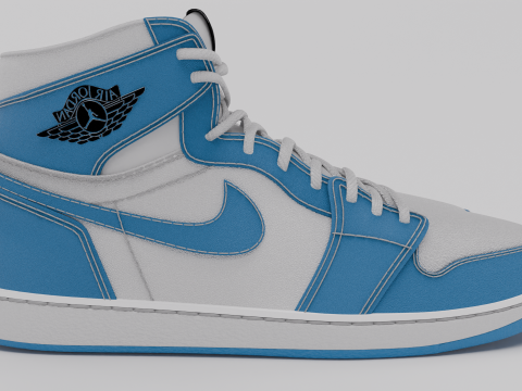 Nike Air Jordan 1 White-Light Blue 3D मॉडल