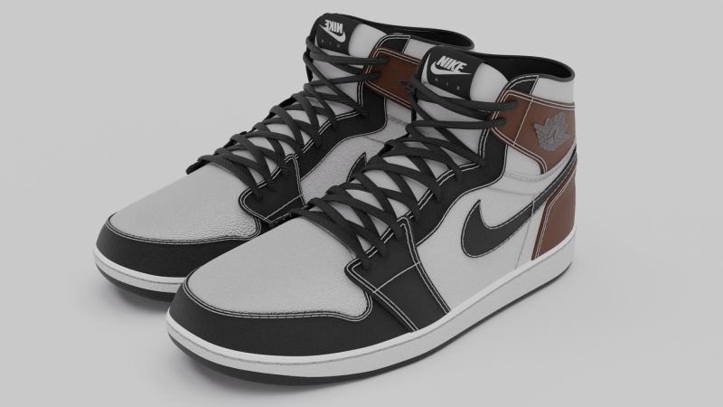 Nike Air Jordan 1 White Brown 3D Model