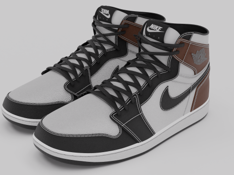 Nike Air Jordan 1 White-Brown Model 3D