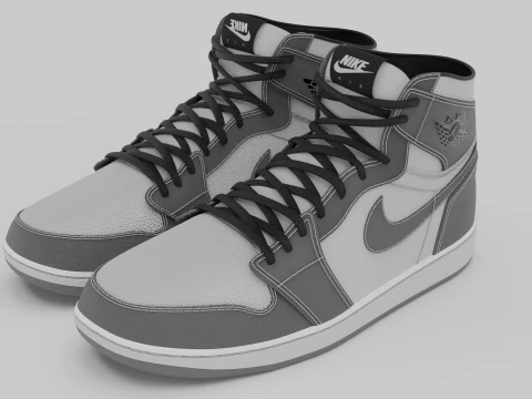 Nike Air Jordan 1 Wit-Grijs 3D Model