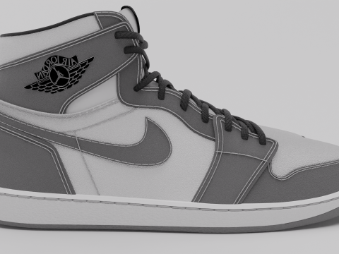 Nike Air Jordan 1 White-Grey Model 3D