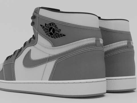 Nike Air Jordan 1 White-Grey Model 3D