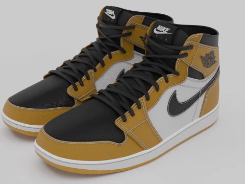 나이키 에어 조던 1 화이트-블랙-옐로우 3D 모델