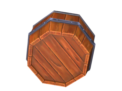Hand Painted Wooden Barrel 3D Model