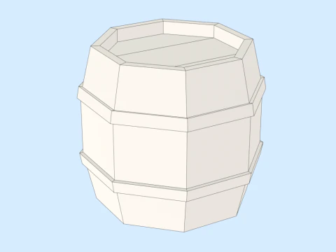 Hand Painted Wooden Barrel 3D Model
