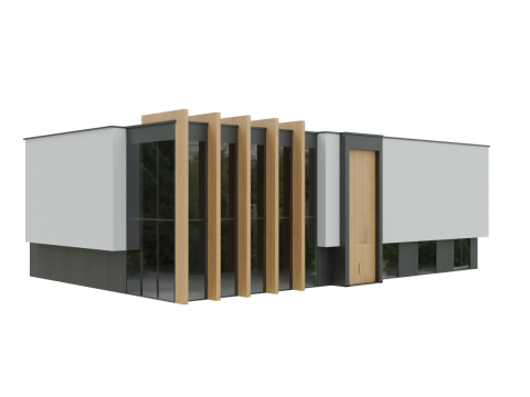 Modern Glasswood building Showroom 3D Model