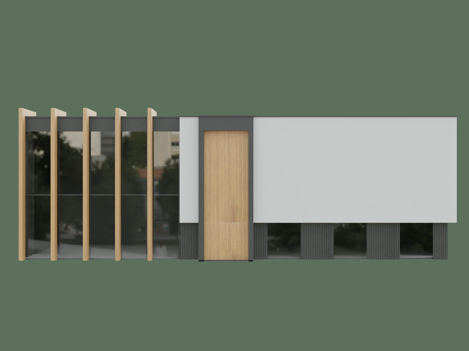 Modern Glasswood building Showroom 3D Model .c4d .max .obj .3ds .fbx .stl .blend 
