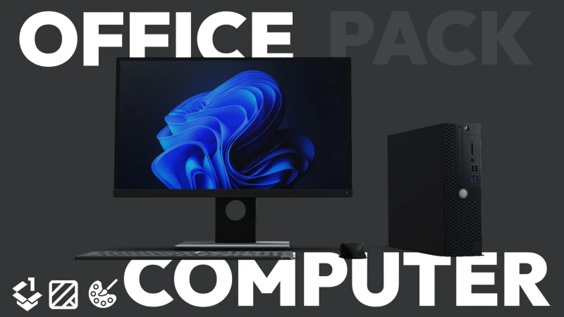 Paquete de computadora de oficina - Low Poly Modelo 3D .c4d .max .obj .3ds .fbx .stl .blend 