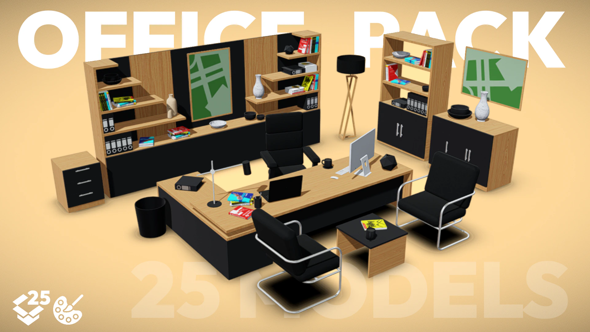 Office Furniture pack - Low poly 3D Model .c4d .max .obj .3ds .fbx .stl .blend