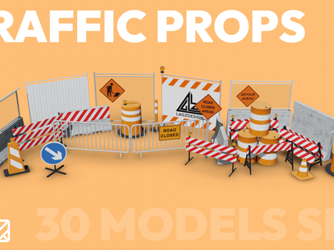 Traffic Props and Barricades Set 3D Model