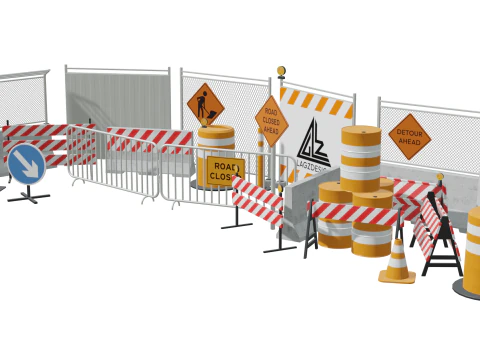 Traffic Props and Barricades Set 3D Model