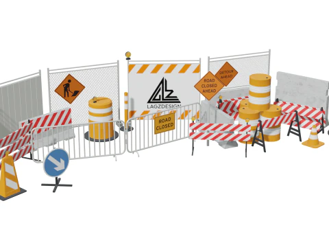 Traffic Props and Barricades Set 3D Model