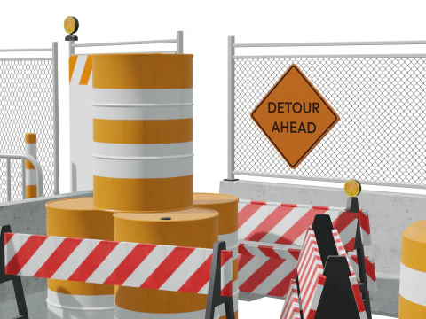 Traffic Props and Barricades Set 3D Model