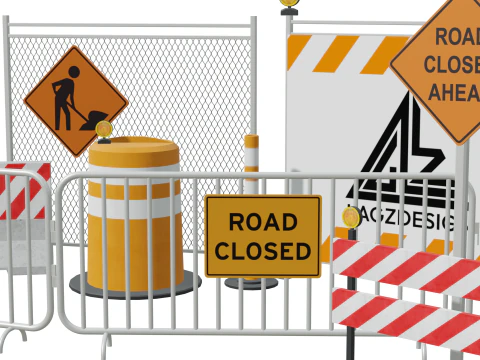 Traffic Props and Barricades Set 3D Model