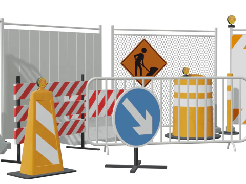 Traffic Props and Barricades Set 3D Model
