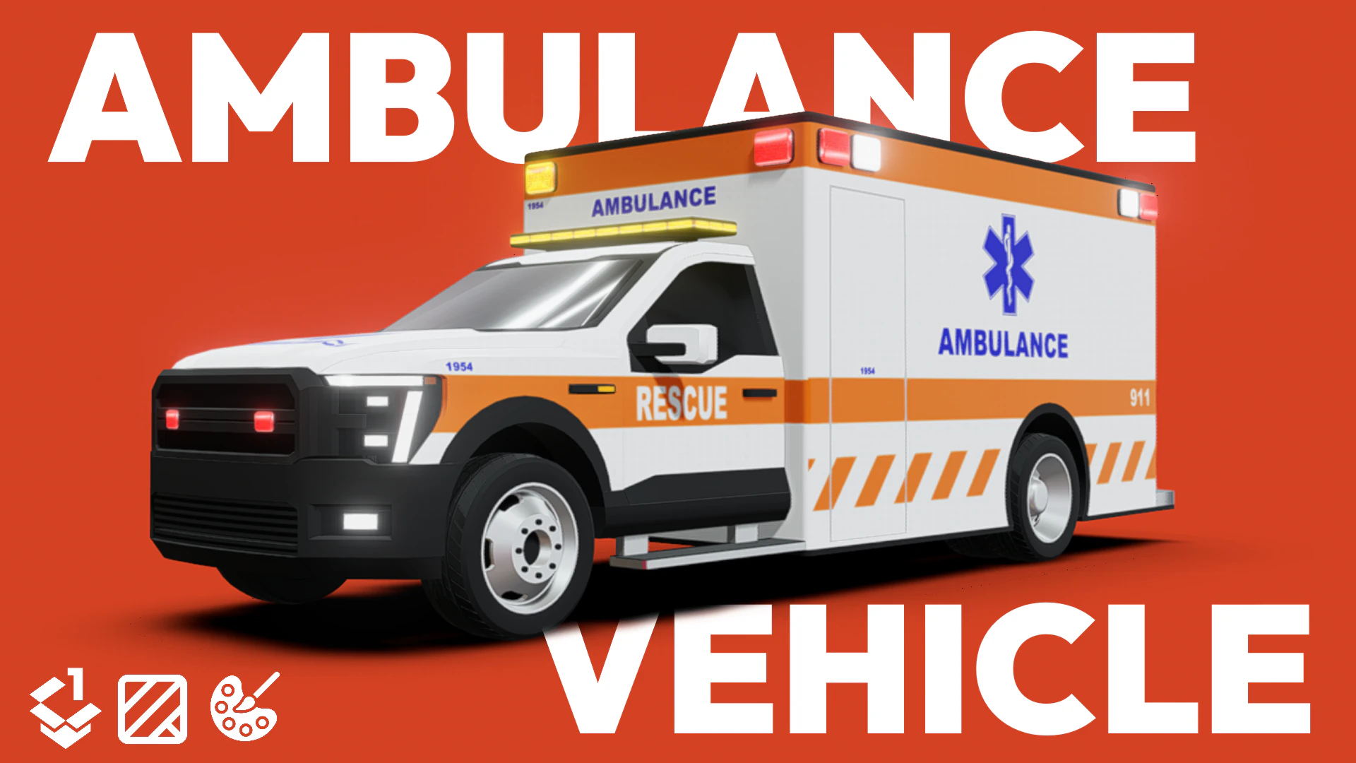 Ambulance Vehicle 3D Model .c4d .max .obj .3ds .fbx .stl .blend 