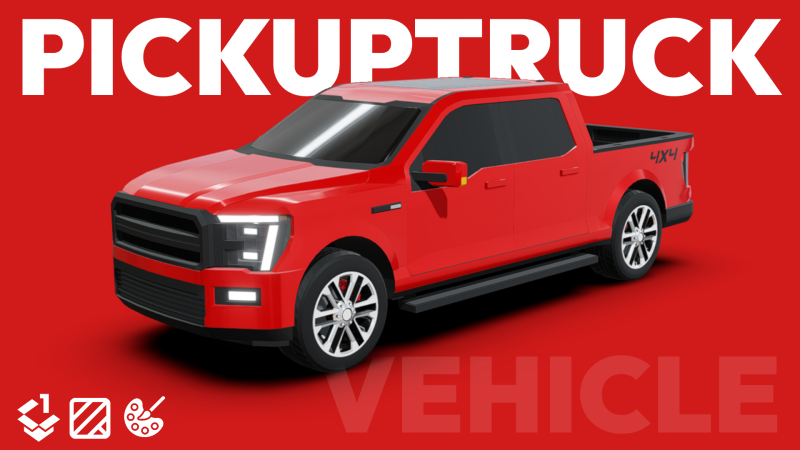 Pickup Truck - Low Poly 3D Model .c4d .max .obj .3ds .fbx .stl .blend
