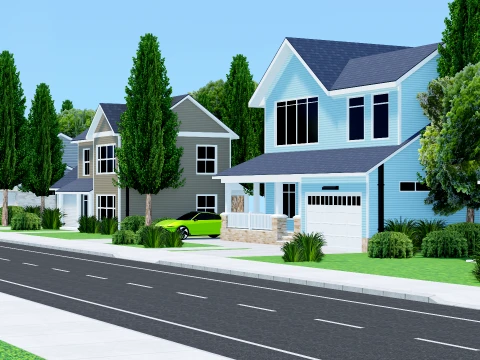 Casas Suburbanas - Casas de Fundo Modelo 3D