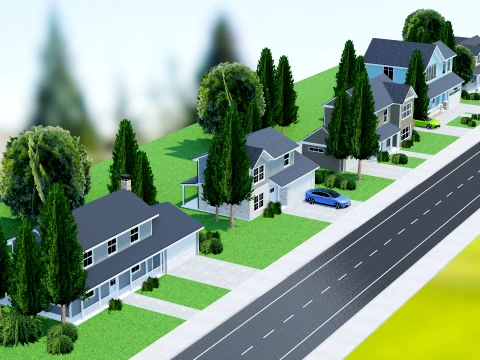郊外の家 - 背景の家 3Dモデル