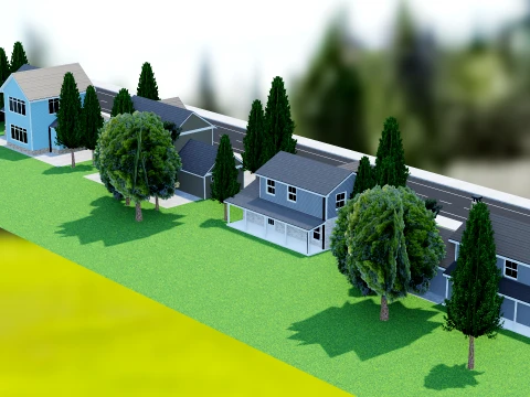 郊外の家 - 背景の家 3Dモデル