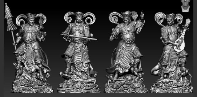 Sculpture of the Four Heavenly Kings 3D print model 3Dモデル .c4d .max .obj .3ds .fbx .stl .blend 