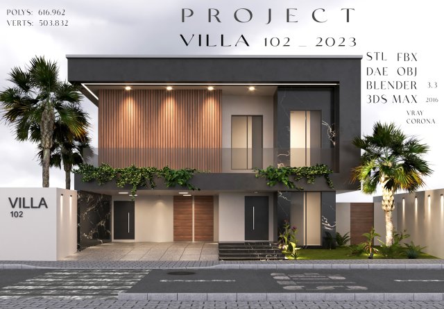 Villa house design duplex 102 3D Модель .c4d .max .obj .3ds .fbx .stl .blend 