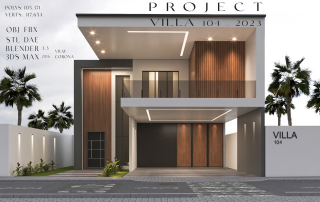 Villa house design duplex 104 Modelo 3D .c4d .max .obj .3ds .fbx .stl .blend 