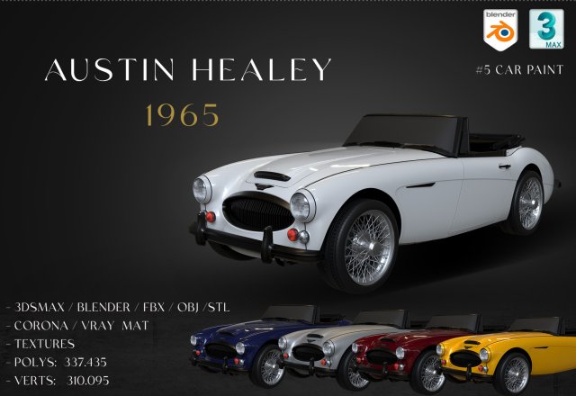 1965 Austin Healey 3000 MkIII Modèle 3D .c4d .max .obj .3ds .fbx .stl .blend 