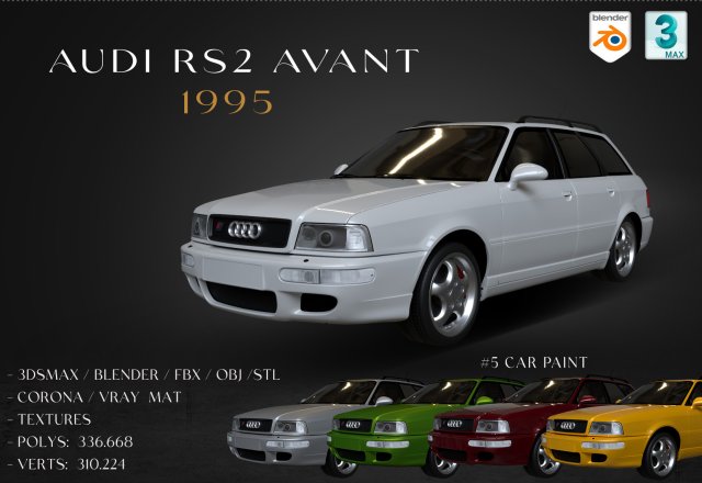 1995 Audi RS2 Avant Modèle 3D .c4d .max .obj .3ds .fbx .stl .blend 