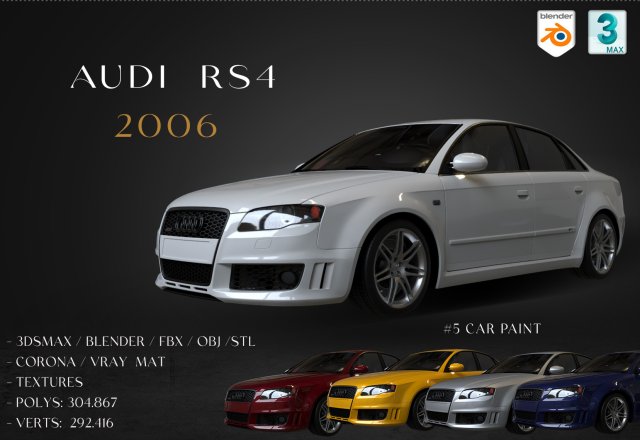 2006 Audi RS4 3D-Modell .c4d .max .obj .3ds .fbx .stl .blend 