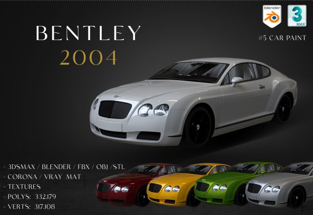 2004BentleyContinental Modèle 3D .c4d .max .obj .3ds .fbx .stl .blend 