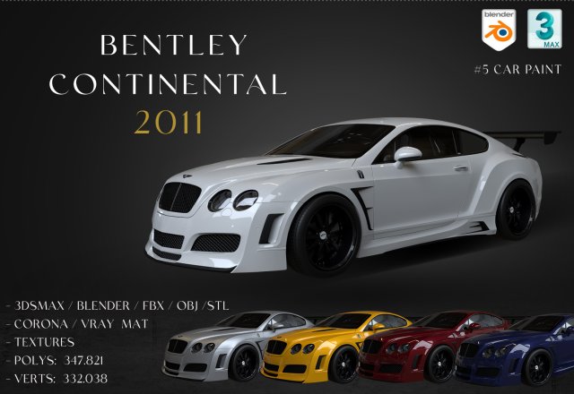 2011BentleyContinental 3D Model .c4d .max .obj .3ds .fbx .stl .blend 