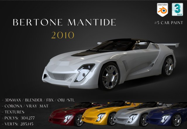 2010 Bertone Mantide Model 3D .c4d .max .obj .3ds .fbx .stl .blend 