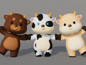 Rigged Cartoon Cow Modèle 3D