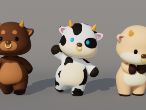 Rigged Cartoon Cow 3D Модель