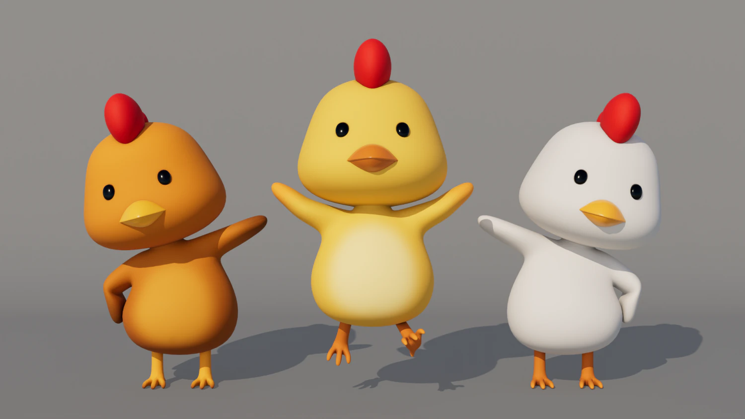 Rigged Cartoon Chicken 3D Model .c4d .max .obj .3ds .fbx .stl .blend