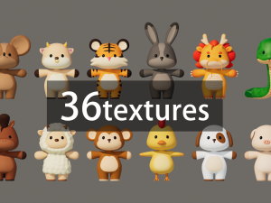 Rigged Cartoon Animals Collection Pack-1 3D Model