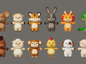 Rigged Cartoon Animals Collection Pack-1 Model 3D