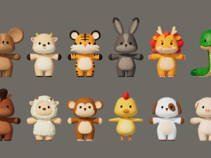 Rigged Cartoon Animals Collection Pack-1 3D Model