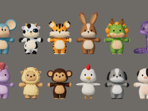 Rigged Cartoon Animals Collection Pack-1 Model 3D