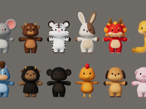 Rigged Cartoon Animals Collection Pack-1 Model 3D