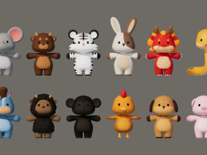 Rigged Cartoon Animals Collection Pack-1 3D Model