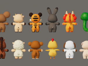 Rigged Cartoon Animals Collection Pack-1 Model 3D