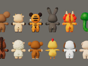 Rigged Cartoon Animals Collection Pack-1 3D Model