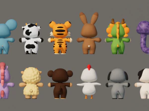 Rigged Cartoon Animals Collection Pack-1 3D Model