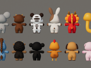 Rigged Cartoon Animals Collection Pack-1 Model 3D