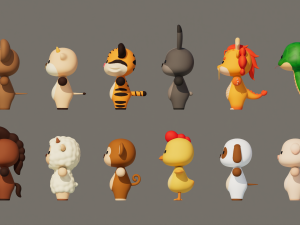 Rigged Cartoon Animals Collection Pack-1 Model 3D