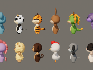 Rigged Cartoon Animals Collection Pack-1 Model 3D